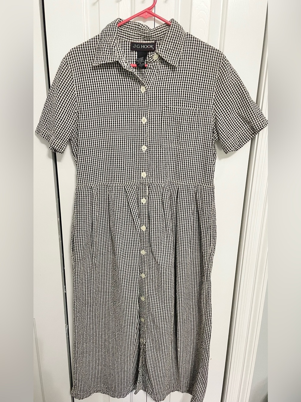 J.G. Hook Black & White Gingham Maxi Shirt Dress